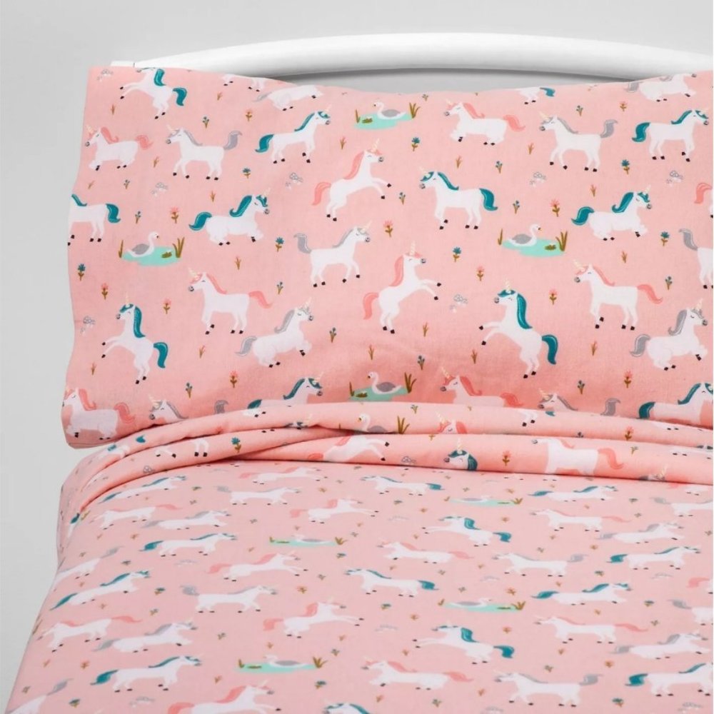 Fairytale Frolic Flannel Sheet Set Pink - Pillowfo